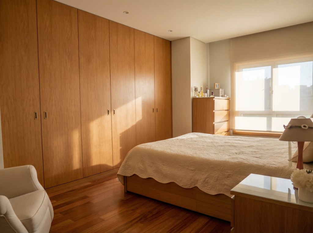 Bedroom listing photo after visual improvement with brighter daylight look