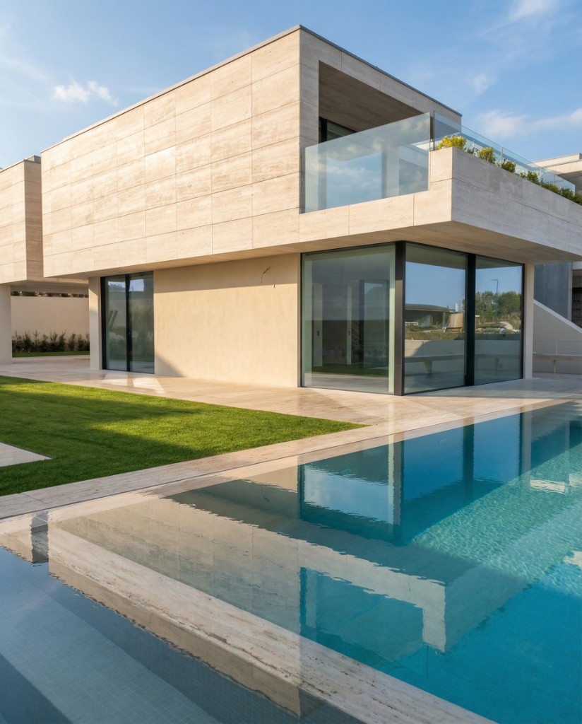 Exterior property photo after AI enhancement with improved light, color, and pool realism