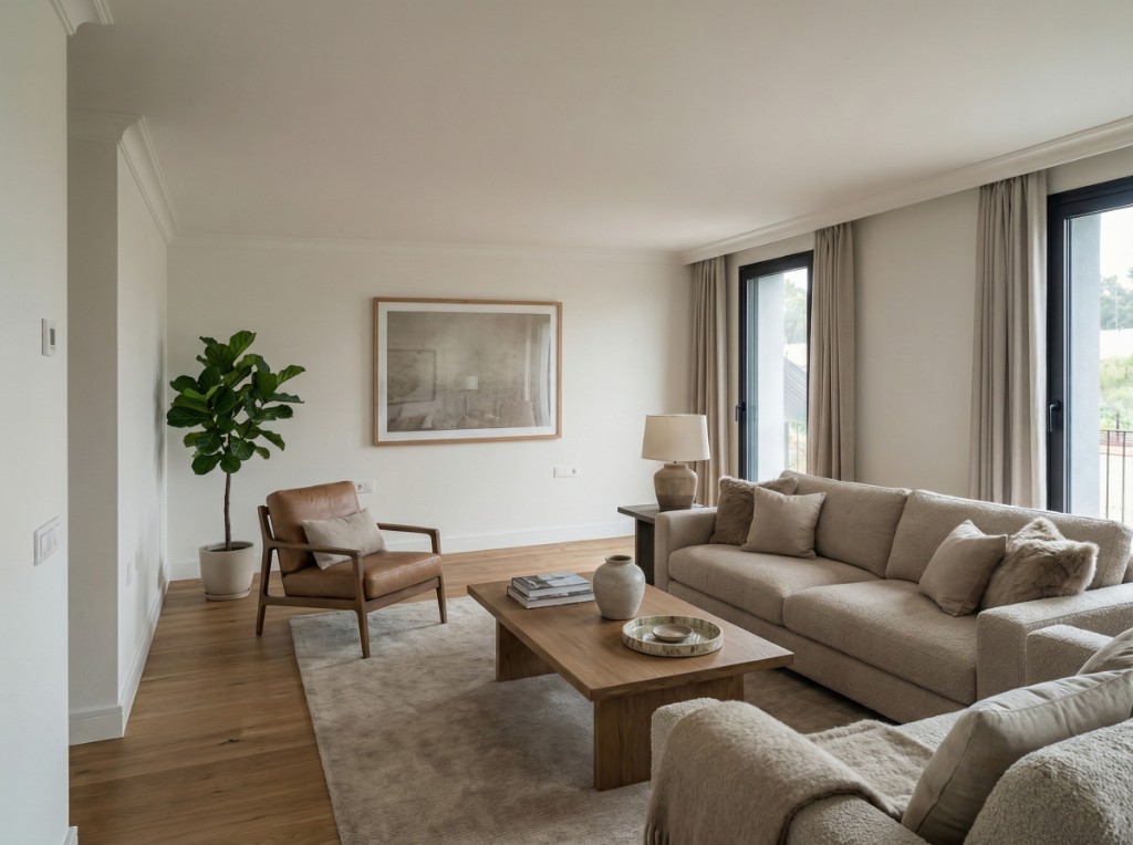 Living room after virtual staging with furniture and decor